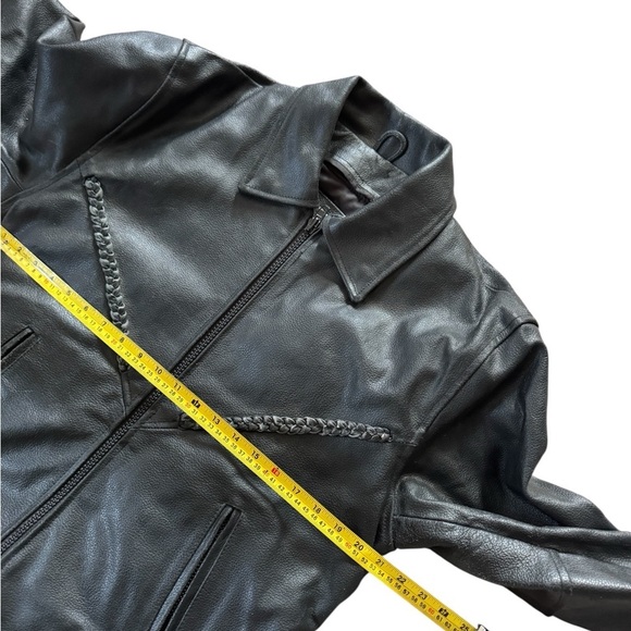 VTG Leather Biker Western Jacket Women’s XL Cinch Waist Woven Relaxed Grunge - Picture 4 of 8